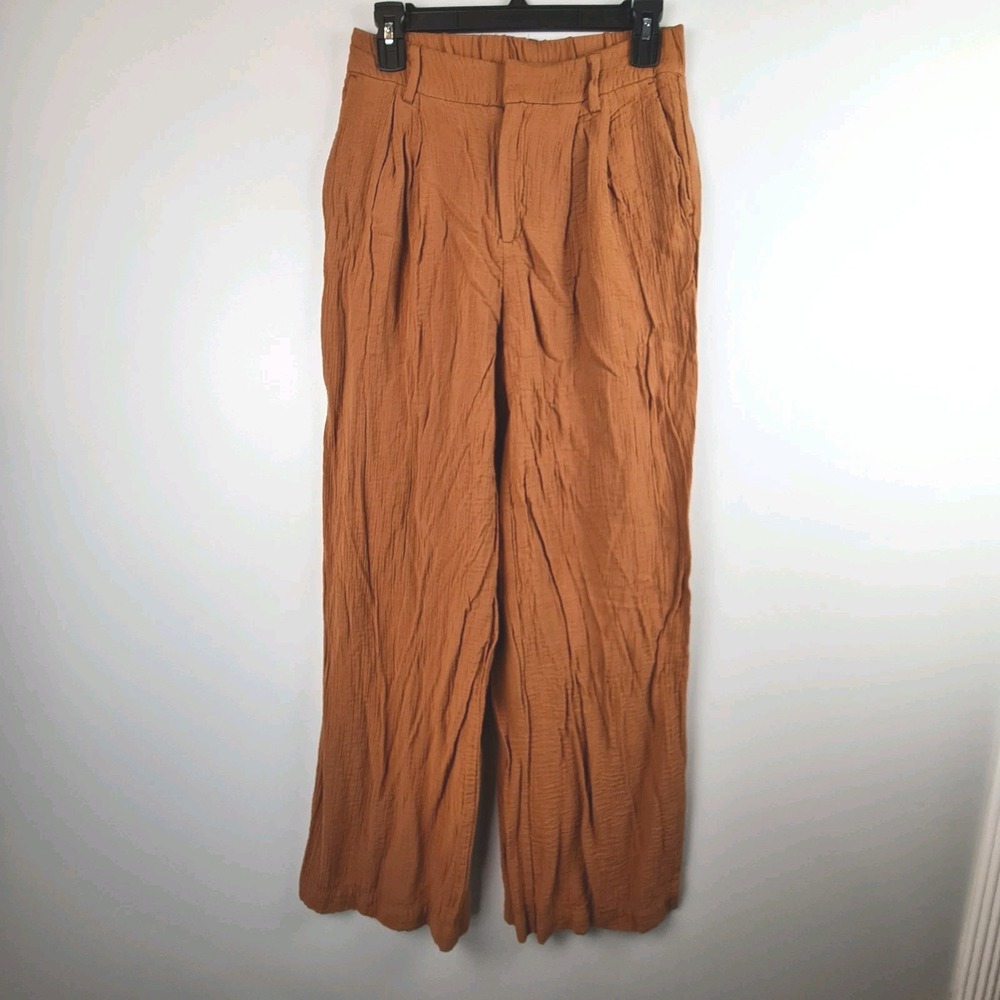 A New Day Women's High-Rise Wide Leg Pants Seersucker Brown Size 4 Comfort  Work